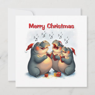 Landelijke Whimsical Lieve Mooie Nijlpaard Kerstli Feestdagenkaart
