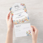 Landelijke Wilde Bloem Kleurrijke Bloemige Bruilof All In One Uitnodiging (Afscheurbaar)