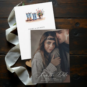 Landelijke Wilde Bloemen Laarzen Foto Rustieke Tro Save The Date