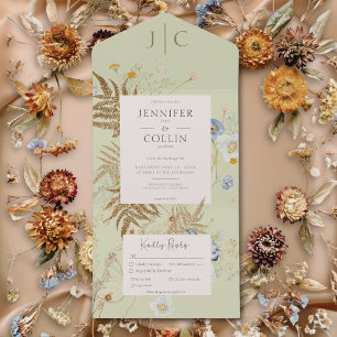 Landelijke Wilde Bloemen Monogram Lichtgroen Eetta All In One Uitnodiging