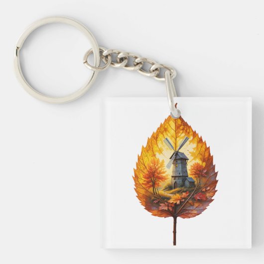 Landelijke windmolen in herfstglans sleutelhanger (voorkant)