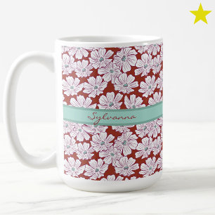 Landelijke witte bloemen schets rood turquoise eig koffiemok