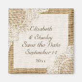 Landelijke witte kant op jute wedding Save the Dat Magneet (Voorkant)