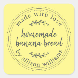 Landelijke zelfgemaakte bananenbrood pastelgeel vierkante sticker