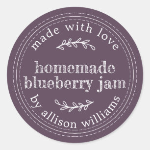 Landelijke zelfgemaakte bosbessenjam inmaken paars ronde sticker