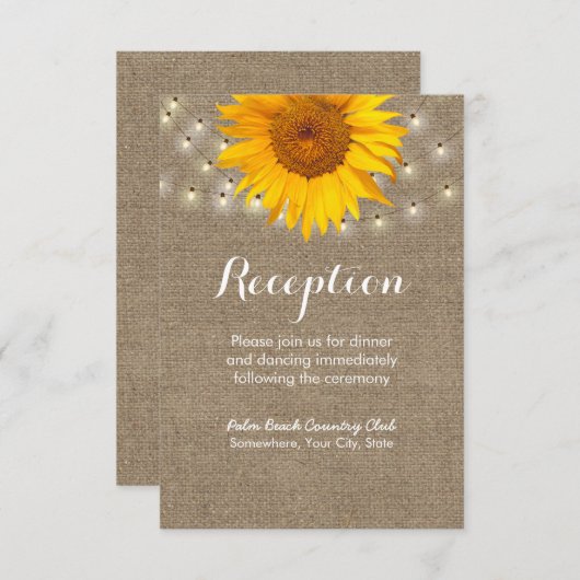 Landelijke zonnebloem- en snoerlichten jute ontvan informatiekaartje (Voorkant / Achterkant)