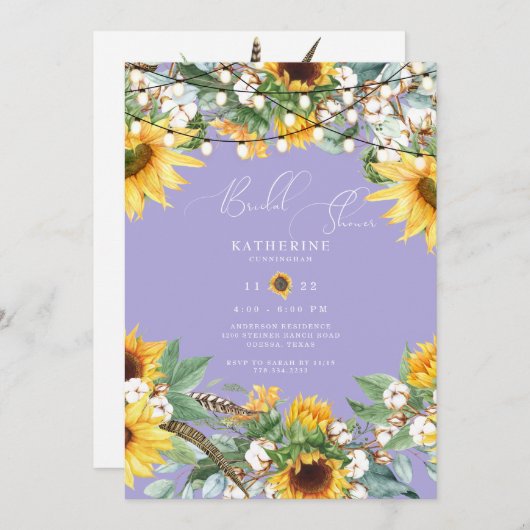 Landelijke Zonnebloem Lavendel Bruidsdouche Kaart (Voorkant / Achterkant)