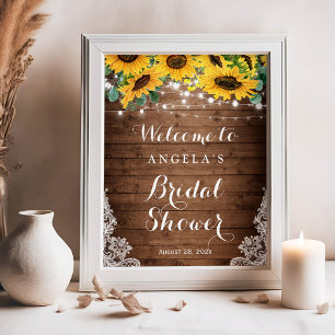 Landelijke zonnebloem slinger lichten kant bruidsd poster