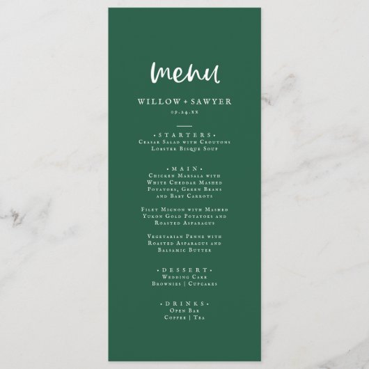 Landelijke Zonnebloem Smaragdgroene Coördineer Huw Menu (Voorkant)