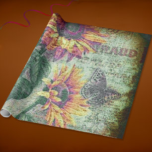 Landelijke Zonnebloem Vlinder Krachtige Ephemera Cadeaupapier