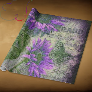 Landelijke Zonnebloem Vlinder Pruim Ephemerisch Cadeaupapier
