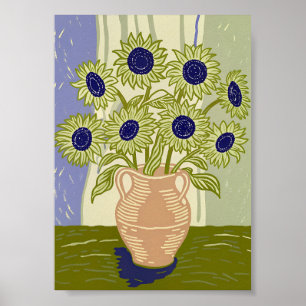 Landelijke zonnebloemboeket in terracotta pot poster