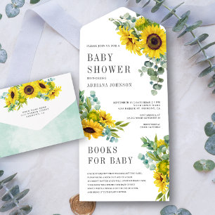 Landelijke zonnebloemen Eucalyptus bladeren Baby S All In One Uitnodiging