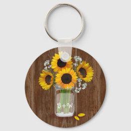 Landelijke zonnebloemen in Mason Jar Sleutelhanger