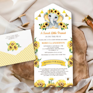 Landelijke zonnebloemen Mooie olifant baby shower All In One Uitnodiging