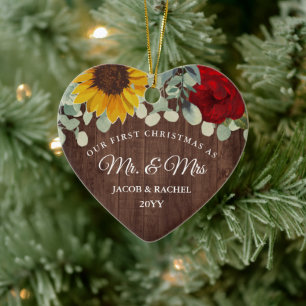 Landelijke Zonnebloemen Rozen Eerste Kerst Mis. &  Keramisch Ornament
