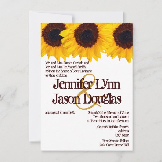 Landelijke zonnebloemen Rustic Wedding Invitations Kaart (Voorkant)