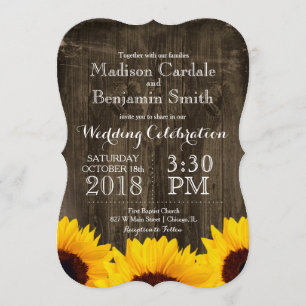 Landelijke zonnebloemen Rustic Wood Wedding Invita Kaart