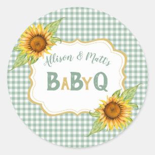 Landelijke zonnebloemen Salie Groen Geruit BBQ Bab Ronde Sticker