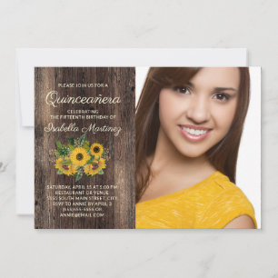 Landelijke zonnebloemen schuur hout Quinceañera fo Kaart