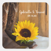 Landelijke zonnebloempitten Westerne bruiloft Vierkante Sticker (Voorkant)