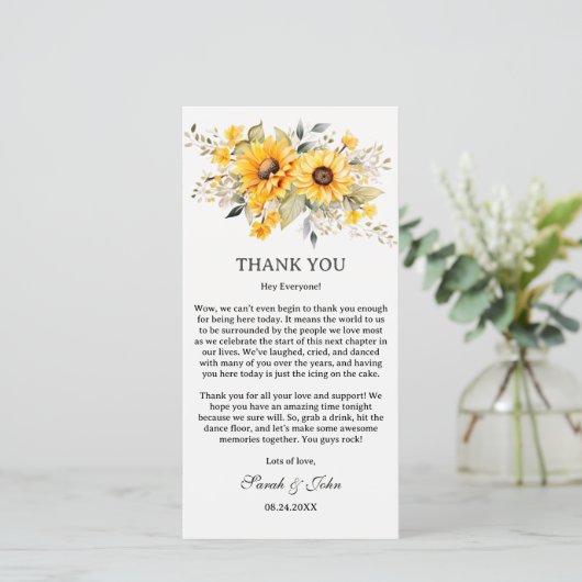 Landelijke Zonneschijn Huwelijksfeest Tafels Bedankkaart (Staand voorkant)