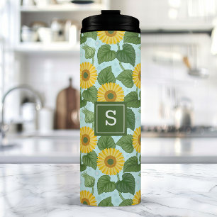 Landelijke zonnestraalpatroon met monogram thermosbeker