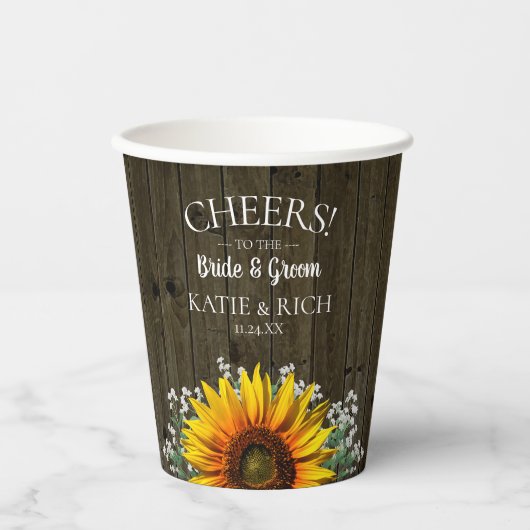Landelijke Zonnewiel Huwelijk Papieren Bekers (Voorkant)