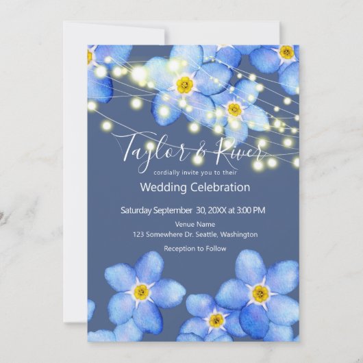 Landenblauw vergeet-me-nots bruiloft kaart (Voorkant)
