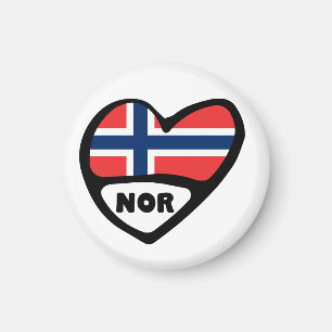Landencode Noorwegen Vlaggenhart, NOR Magneet