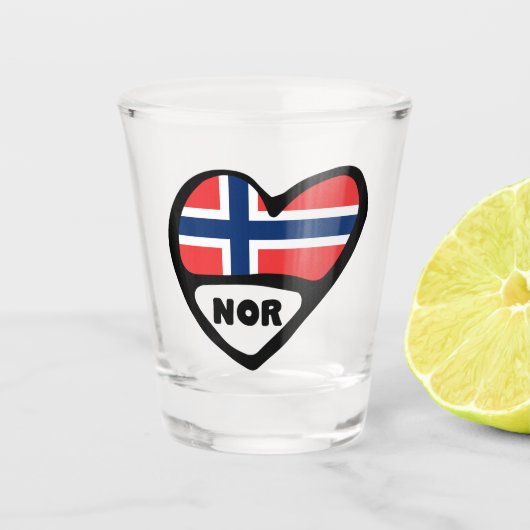 Landencode Noorwegen Vlaggenhart, NOR Shot Glas (Voorkant)