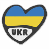 Landencode Oekraïne Vlaggenhart, UKR Sticker (Voorkant)
