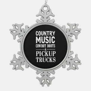 Landenmuziek, cowboy Boots & Pickup Trucks Tin Sneeuwvlok Ornament