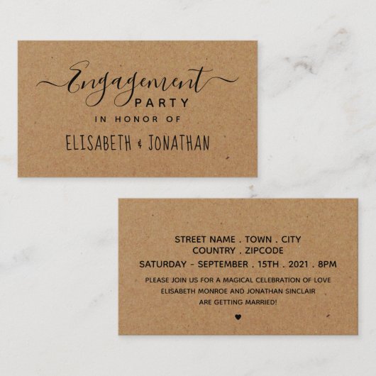 Landenscript, Kraft Engagement Party Ticket Informatiekaartje (Voorkant / Achterkant)