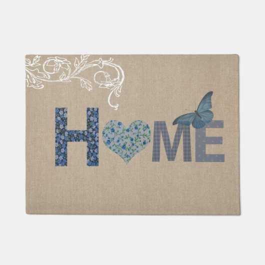 Landenstijl Home Collage Blue Butterfly Deurmat (Voorkant)