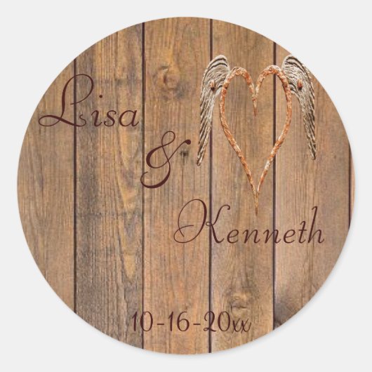 Landenstijl Rustic Angel Wings Wedding Ronde Sticker (Voorkant)