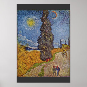 Landenweg met Cypresses van Vincent Van Gogh Poster