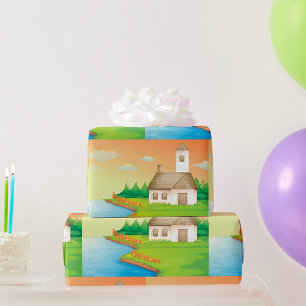 Landhuis aan het meer cadeaupapier