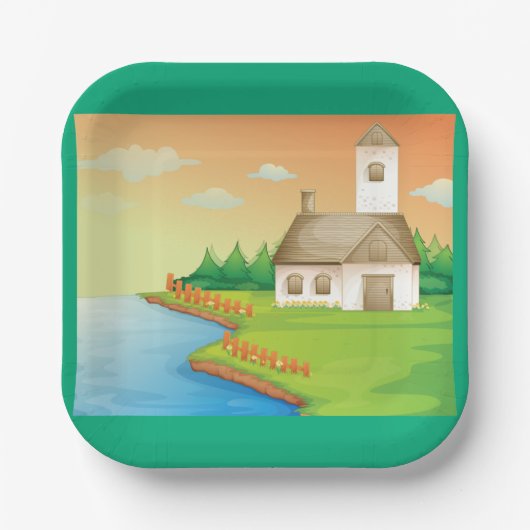 Landhuis aan het meer papieren bordje (Voorkant)