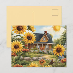 Landhuis Dromerige Gouden Zonnebloemen Briefkaart