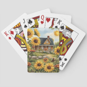 Landhuis Dromerige Gouden Zonnebloemen Pokerkaarten