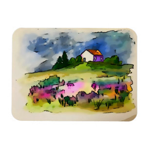 Landhuis en wilde bloemen in Engels landschap Magneet
