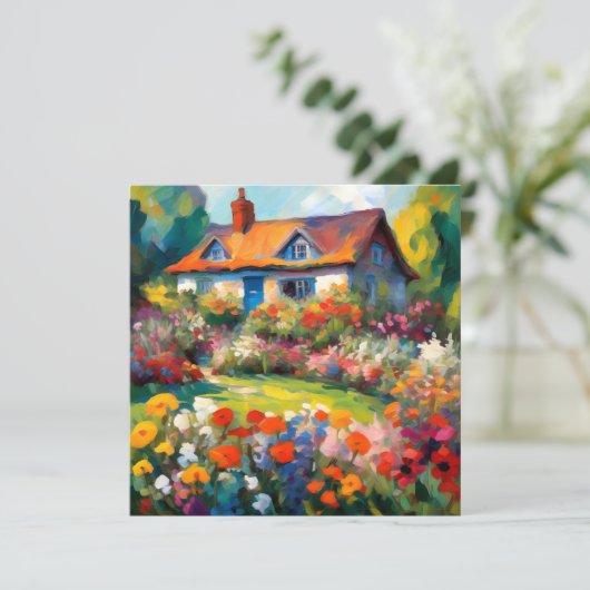 Landhuis Tuin Bloemen Wenskaart Kaart (Staand voorkant)