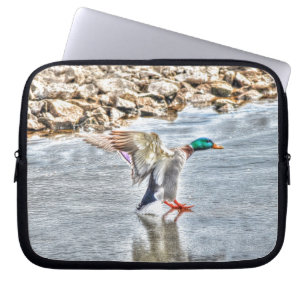 Landing Mallard Duck Drake 8 Wildlife Foto Laptop Sleeve