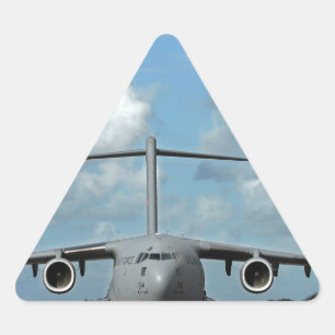 landing van militair vrachtvliegtuig driehoek sticker