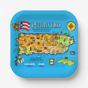 Landkaart van Puerto Rico Papieren Bordje