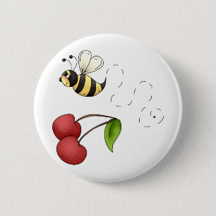 Landkersen - Bijen en kersen Ronde Button 5,7 Cm