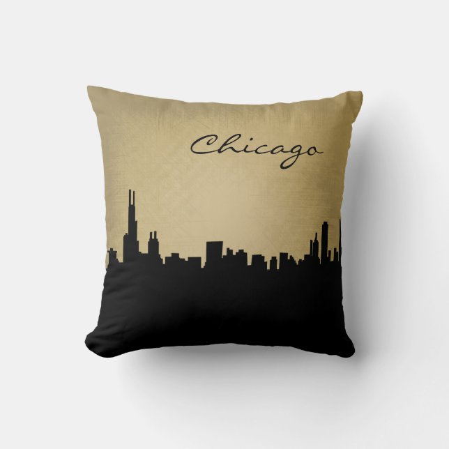 Landmark Pillow, Black and Grunge Chicago Kussen (Voorkant)
