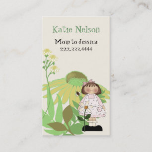 Landmeisje met bloemen mama Kaart Contactkaartje