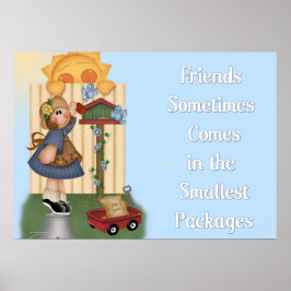 Landmeisjes die vogels voeden - vriendschappelijke poster